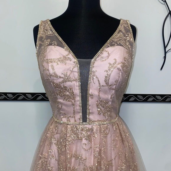 Modest Formal Glittery Geometric Dress 477 Rose main image 1